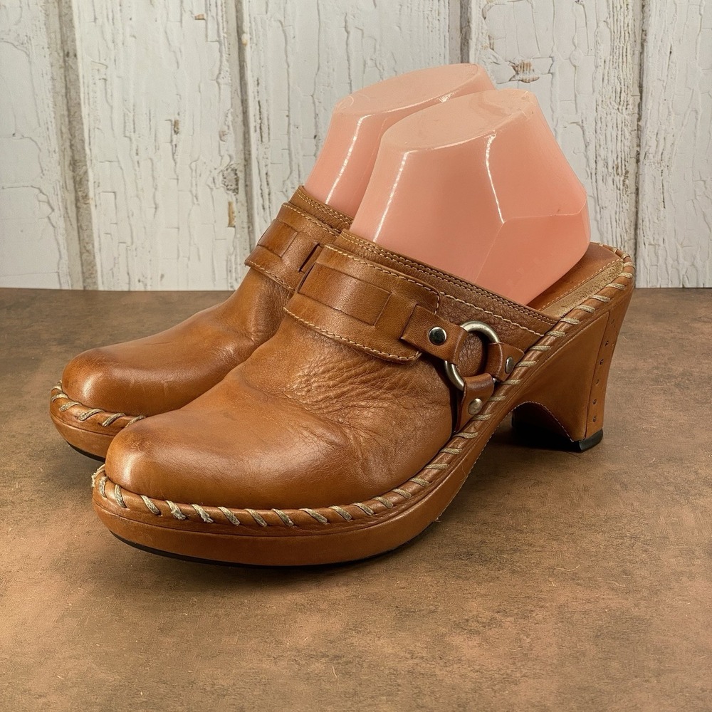 Frye Charlotte Ring Brown Leather Clogs Women's Size 7.5B